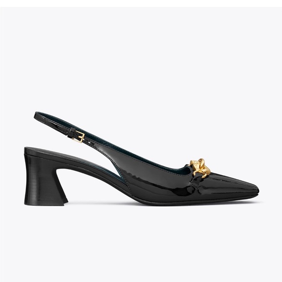 Tory Burch JESSA SLINGBACK HEEL in Perfect Black Patent Leather 8 NWT $378 - Picture 4 of 16